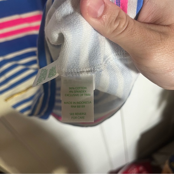 Lilly Pulitzer Lena Tiki Dress Striped Lapis Blue Pink White Gold Buttons Small - Picture 12 of 14